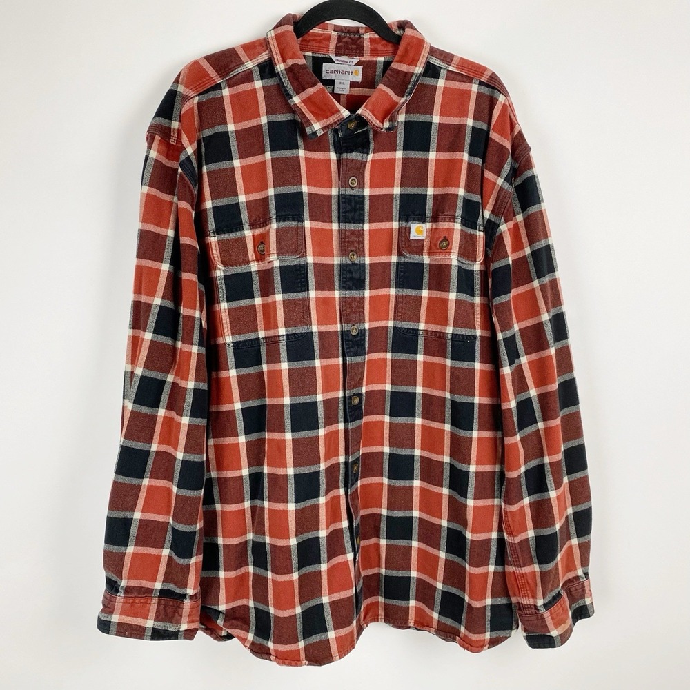Carhartt Men’s Red & Black Plaid Flannel Shirt